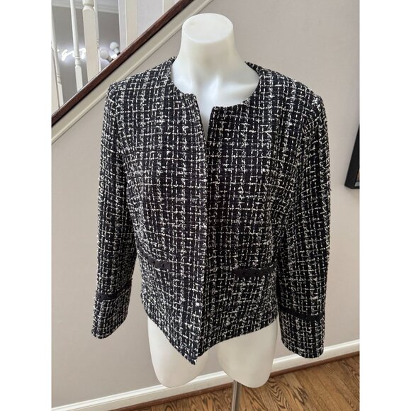 BOSS Hugo Boss Kalali Cropped Tweed Blazer Jacket Black White Size 12 - Picture 4 of 8